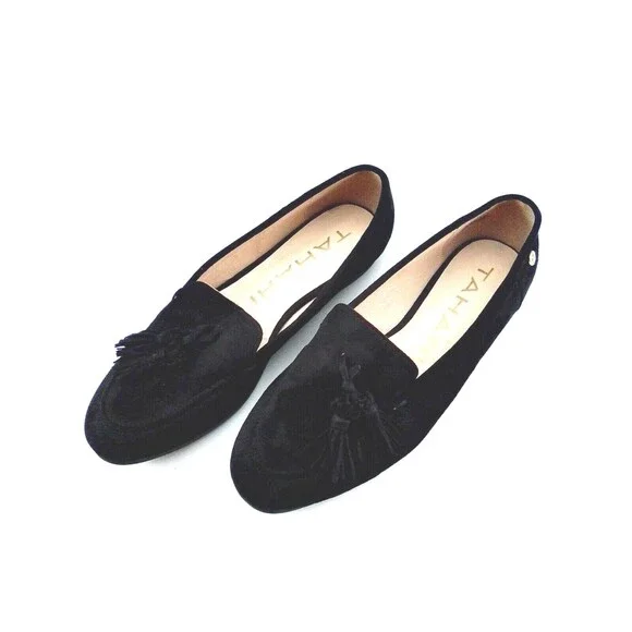 Tahari Girl Alessia Women's Tassel  Black Suede Loafers Size 9 - Picture 2 of 7
